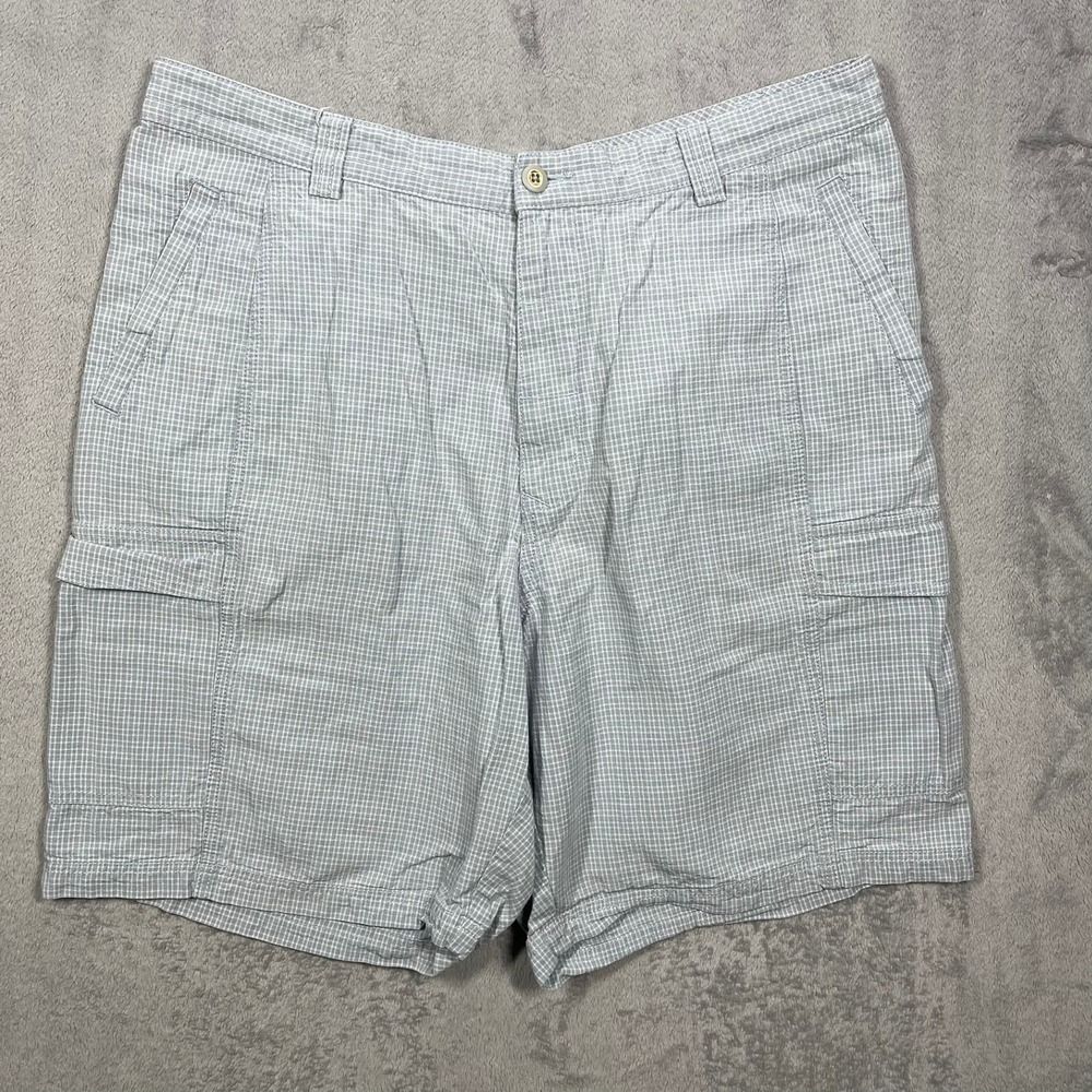 Tommy Bahama Relax Cargo Shorts Mens 38 Grey White Grid Tencel Cotton Blend